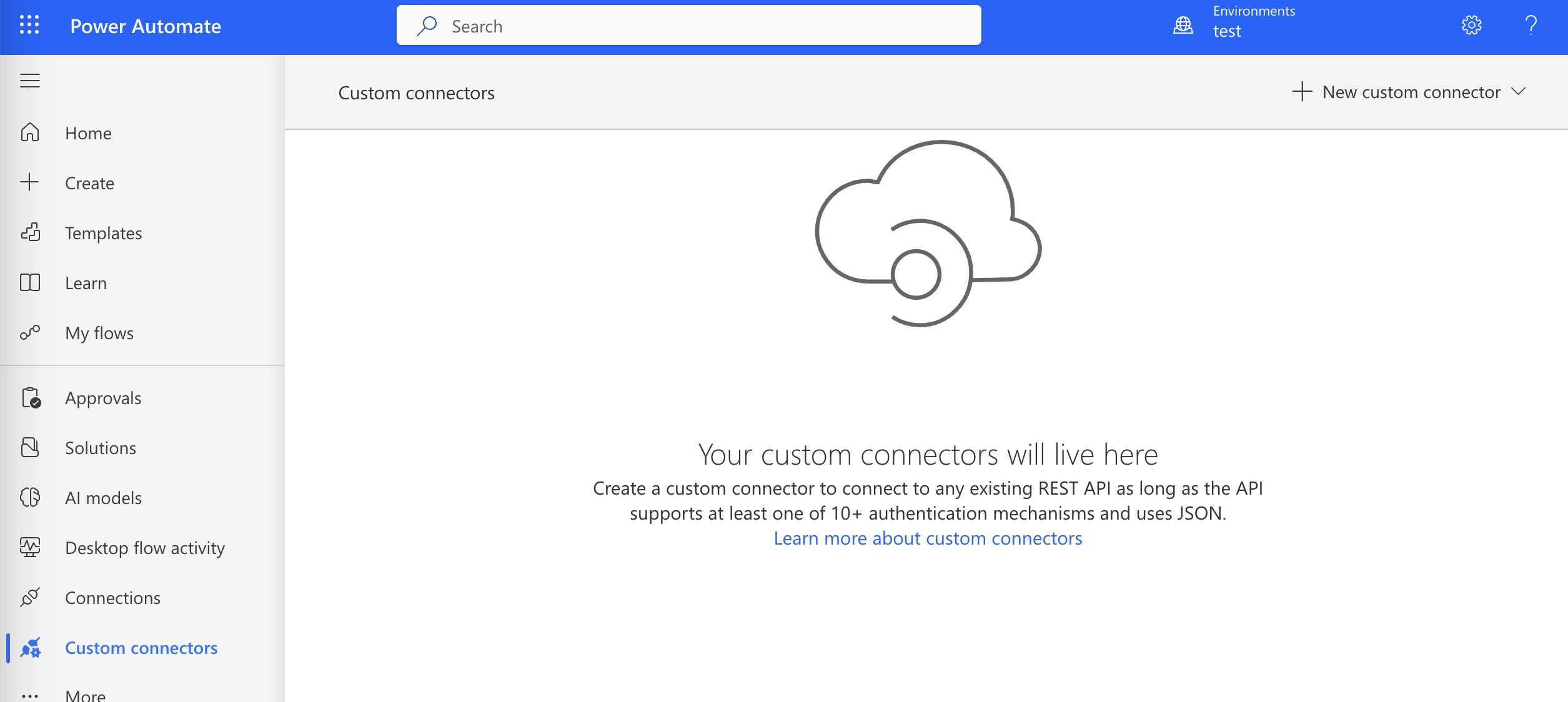 click on New custom connector